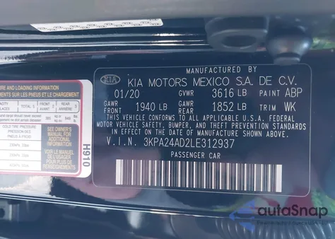 2020 Kia Rio Lx z USA, uszkodzony, nr VIN 3KPA24AD2LE312937